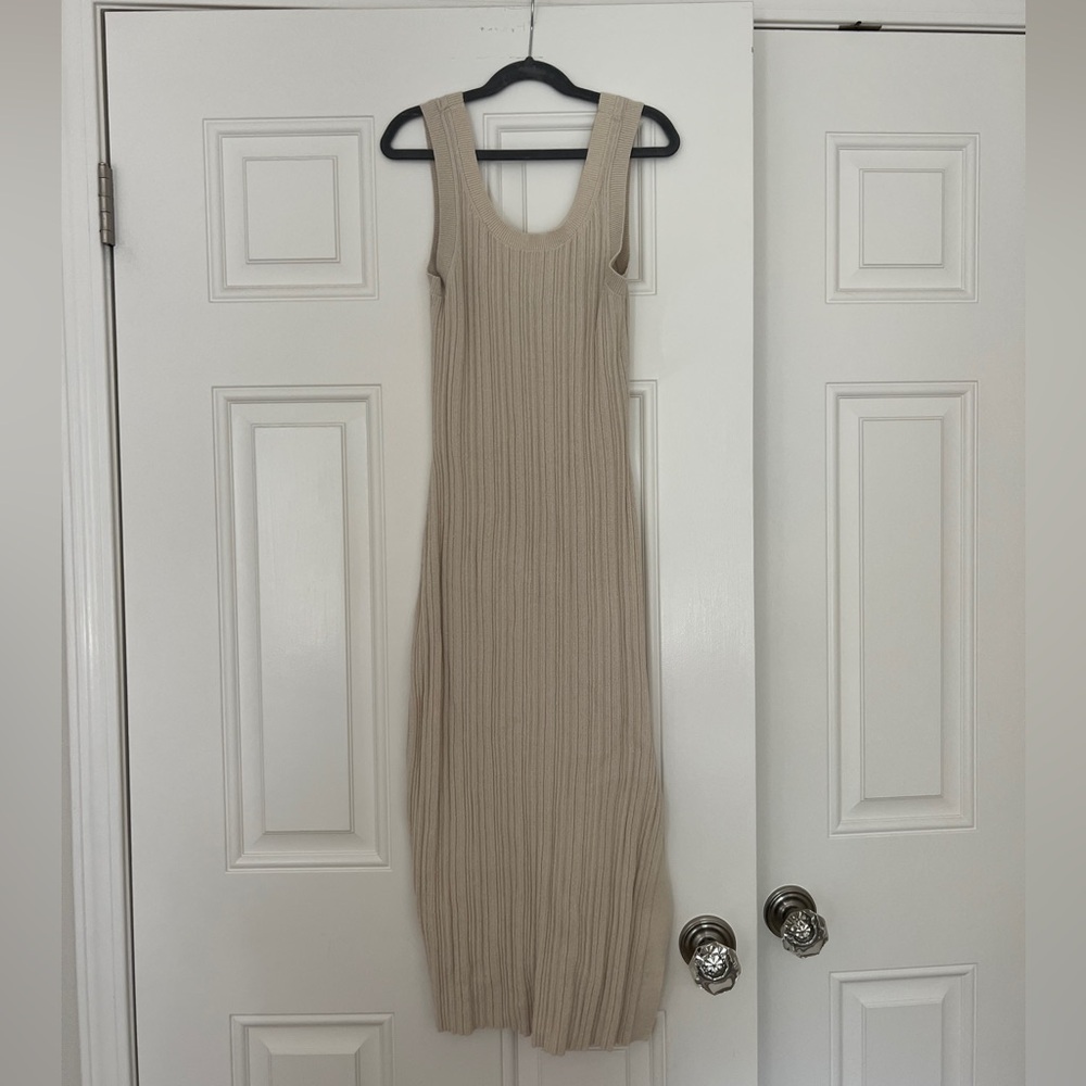 & Other Stories Beige Ribbed Midi Dress